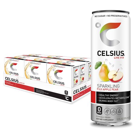 CELSIUS Sparkling Fuji Apple Pear Fitness Drink, Zero Sugar, Slim Can 4-Packs, 12 Fl Oz (Pack of 24)