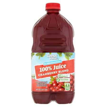 (2 Pack) Great Value 100% Juice, Cranberry Blend, 64 Fl Oz, 1 Count