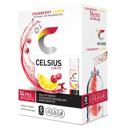 CELSIUS Cranberry Lemon on-the-Go Powder Stick Packs, Zero Sugar (14 Sticks per Pack)