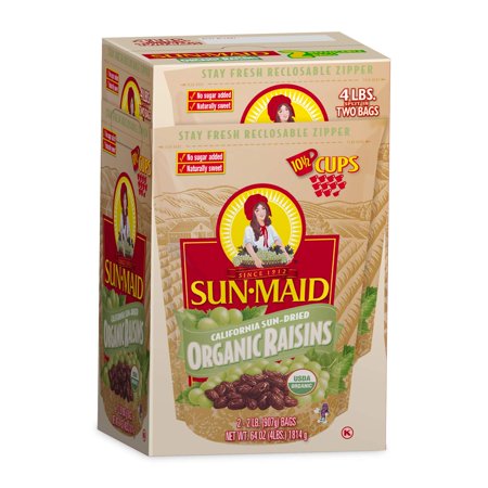 Sun-Maid Organic Raisins - Dried Fruit Snacks Healthy Snacks for Kids - 64oz (Split Into 2 Resealable Bag of 2 LBS Each, Total of 4 LBS)