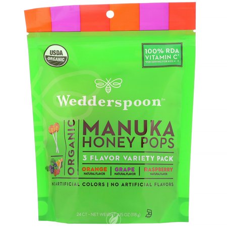 (4 Pack) Wedderspoon Organic Manuka Honey Pops Variety Pack (Orange/Grape/Raspberry) 4.15 Ounce