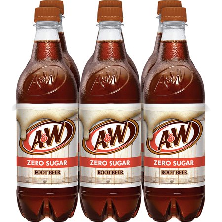 A&W Root Beer Zero Sugar Soda 16.9oz Bottles  Quantity of 24