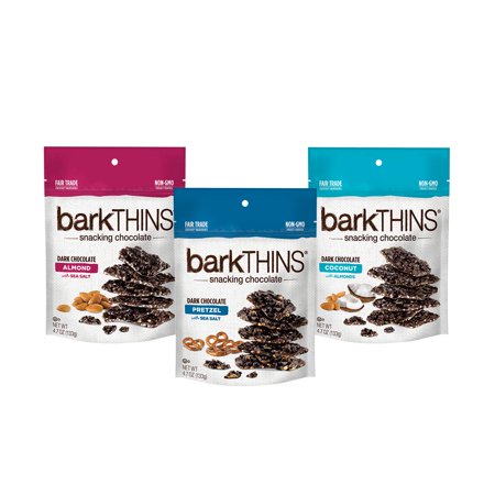 BarkTHINS Dark Chocolate Snack Variety Pack (Almond Sea Salt  Pretzel Sea Salt  Coconut Almond)  4.7-oz. Bags  3 Count