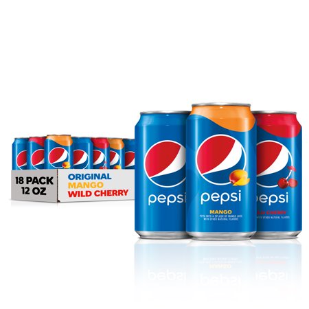 Pepsi Cola Original  Mango and Wild Cherry 3 Flavor Soda Pop Variety Pack  12 Fl Oz  18 Pack Cans