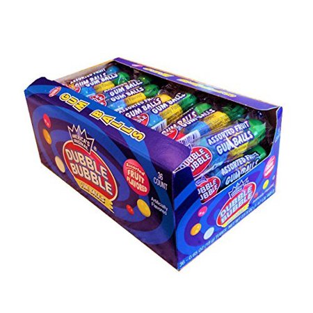 Dubble Bubble Gum Balls, Assorted Fruit Flavor, 36 - .65oz Tubes