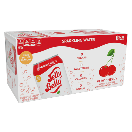 Jelly Belly Very Cherry Sparkling Water  Sugar Free Carbonated Water  12 Oz  8 Pack