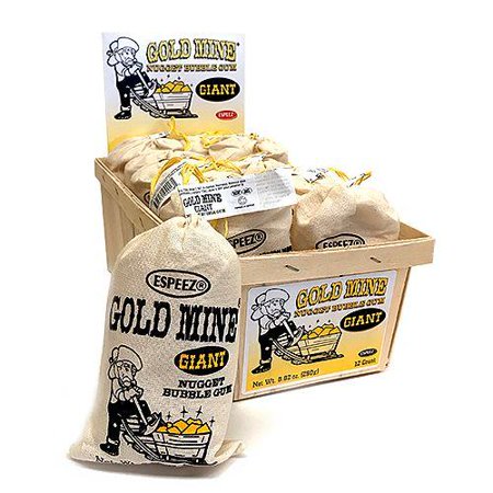 Espeez Gold Mine Giant Nugget Bubble Gum ? Fruit-Flavored Candy in Classic Gold Pouch  Retro Novelty Treat  8.82 Oz Bag (Pack of 12)