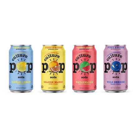 Culture Pop Sparkling Probiotic Soda  4 Flavor Variety  12 Fl Oz Cans (Pack of 12)