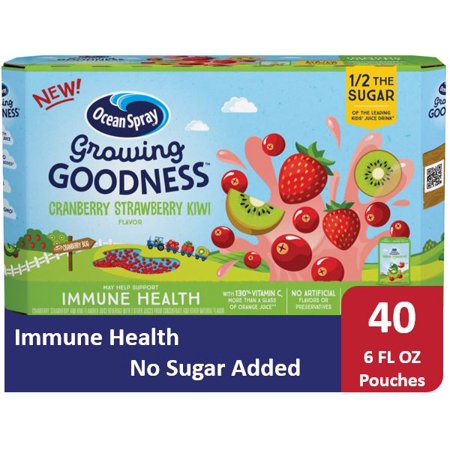 (40 Pouches) Ocean Spray GROWING GOODNESS? Juice Beverage, Cranberry Strawberry Kiwi, Immune Health, 6 Fl Oz