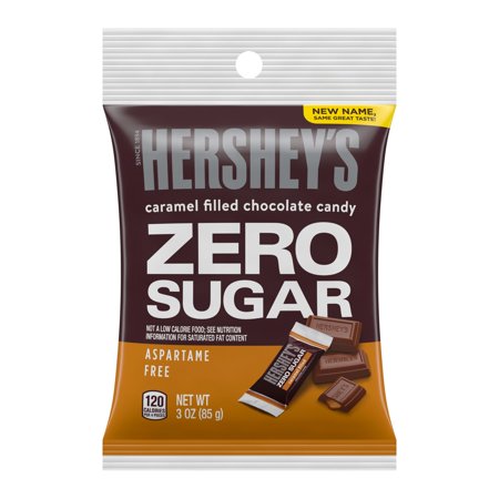 HERSHEY'S, Sugar Free Caramel Filled Chocolate Candy Bars, Individually Wrapped, 3 Oz, Bag