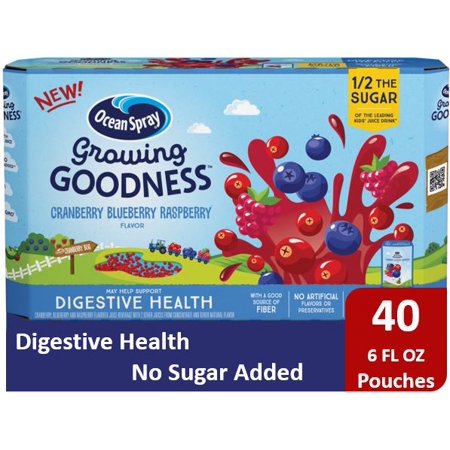 (40 Pouches) Ocean Spray GROWING GOODNESSâ„¢ Juice Beverage, Cranberry Blueberry Raspberry, Digestive Health, 6 Fl Oz