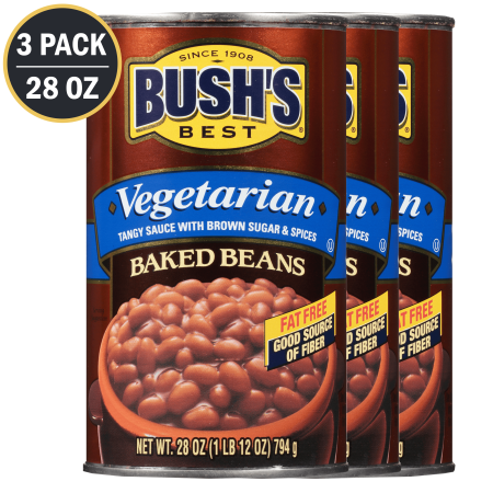 (3 Pack) BUSHS Vegetarian Baked Beans, Plant Based Protein, Canned Beans, 28 Oz