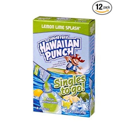 Hawaiian Punch Singles to Go Powder Sticks, Water Drink Mix, Lemon Lime Splash, 96 Single Servings,0.87 Oz,Pack of 12 - ORIGINAL FLAVOR