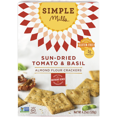 Simple Mills Sun-dried Tomato & Basil Almond Flour Crackers  4.25 OZ (Pack of 6)
