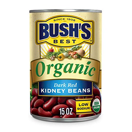 BUSH'S BEST Canned Organic Dark Red Kidney Beans (Pack of 12), Source of Plant Based Protein and Fiber, Low Fat, Gluten Free, 15 Oz