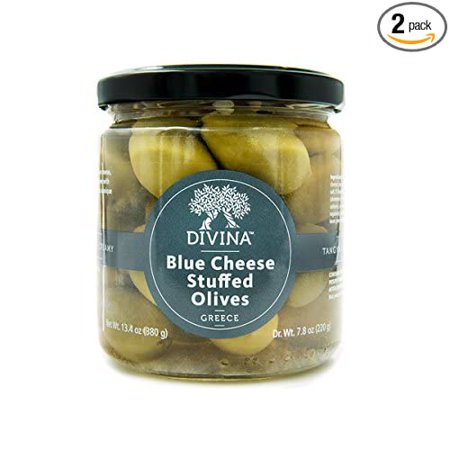 Divina Green Olives Stuffed W/ Blue Cheese, 7.8 Oz (Pack of 2)