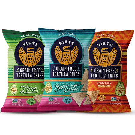 Siete Grain Free Tortilla Chips Mix  2 Sea Salt  2 Lime  2 Nacho  5 Oz Bags  6-Pack
