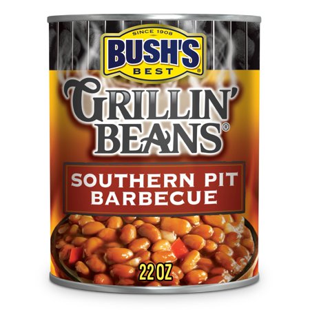 BUSH S BEST Canned Southern Pit Barbecue Grillin  Beans (Pack of 6)  Source of Plant Based Protein and Fiber  Low Fat  Gluten Free  22 Oz