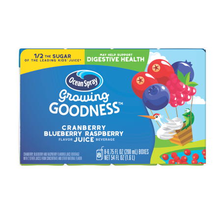Ocean Spray Growing Goodness Cranberry Blueberry Raspberry Juice  6.75 Fl Oz  8 Ct  4 Pack