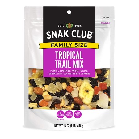 Snak Club Specialty Tropical Trail Mix 16 Ounce Family Size Bag (6 Pack Case)