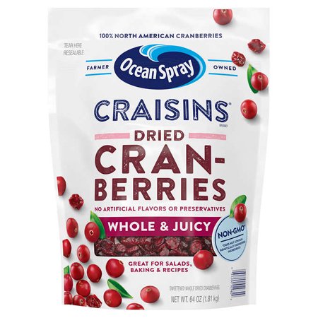 Ocean Spray Craisins Whole Dried Cranberries  64 Oz Bag.