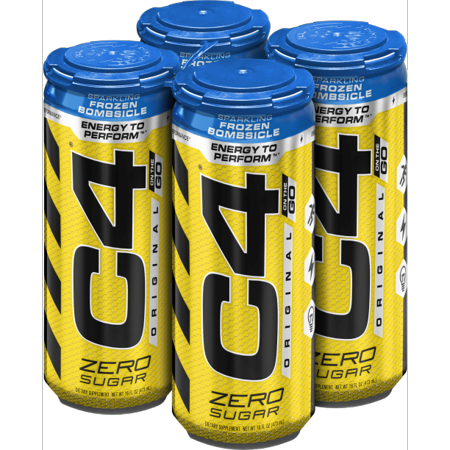Cellucor C4 Original Carbonated on-the-Go, Pre Workout Drink + Zero Sugar, SparkFrozen Bombsicle, 16 Fl. Oz (Pack of 4)