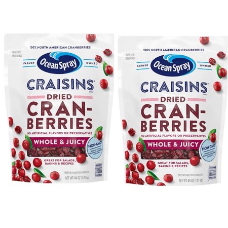 Ocean Spray Craisins Whole and Juicy Dried Cranberries 64 Ounces- 2 Pack