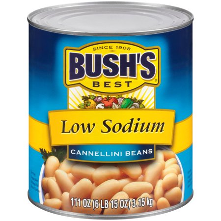 BUSH'S Low Sodium Cannellini Beans, Plant Based Protein, Canned Beans, 111 Oz