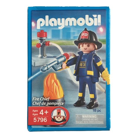 Playmobil Fire Chief Figure with Hydrant  Barrel & Flames Playset  #5796 18 Pc