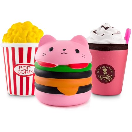 JoyX Kawaii Jumbo 3pcs Hamburger&Popcorn Set Squishy Sweet Scented Vent Charms Kid Toy Hand Toy, Stress Relief Toy , Decorative Props Doll Gift Fun La