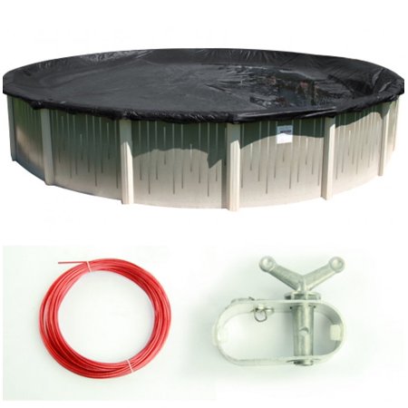 Buffalo Blizzard Deluxe Blue/Black Winter Cover for 33  Round Swimming Pool | Includes Wind Guard Clips