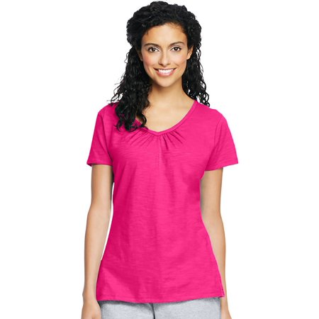 Hanes Women S Slub Jersey Shirred V-Neck  Style 9253