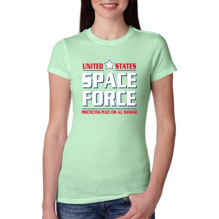 United States Space Force Logo Protecting Peace Trump 2020  Womens Political Slim Fit Junior Tee, Mint, Medium