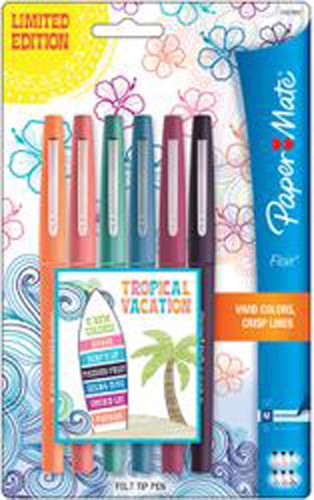 Paper Mate Flair Felt Tip Pens  Medium Point (0.7mm)  Tropical Colors  6 Count