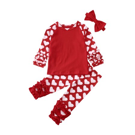 LA HIEBLA My 1st Valentine´s Day Baby Girl Ruffle T-Shirt Pants 3Pcs Set