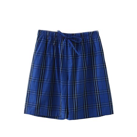 Avamo Mens Buffalo Plaid Casual Pajama Shorts Nightwear Drawstring Elastic Waist Grid Home Shorts Trousers Lounge Wear Blue S(US 4-6)