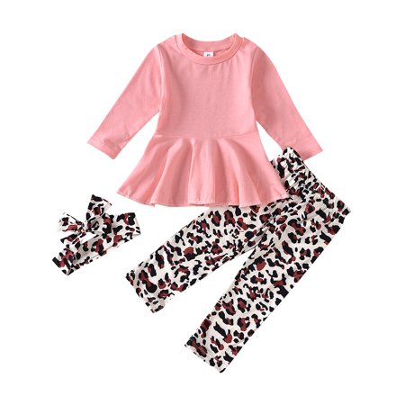 LA HIEBLA Baby Girl T-shirt Tops Leopard Pant Legging Headband 3PCS Set