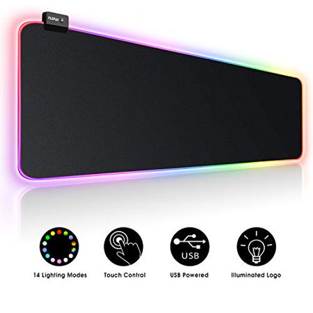 Large RGB Gaming Mouse Pad - 14 Light Modes Extended Computer Keyboard Mat with Durable Stitched Edges and Non-Slip Rubber Base, High-Performance Mous