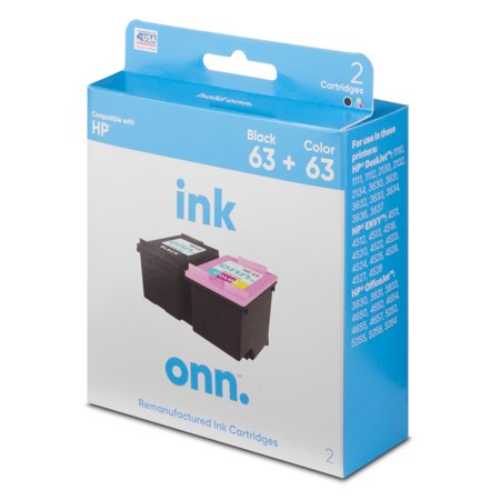Onn. Remanufactured HP 63 Black & Tri-Color Inkjet Cartridges 2-Pack
