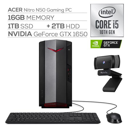 Acer Nitro N50 1650 Gaming Desktop PC Intel Core I5-10400 Hexa-Core, GTX 1650 /DVI, 16GB RAM, 1TB SSD+2TB HDD, Wi-Fi 6, Ethernet, Mytrix Webcam, Win 1