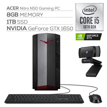 Acer Nitro N50 1650 Gaming Desktop PC Intel Core I5-10400 Hexa-Core, GTX 1650 /DVI, 8GB RAM, 1TB SSD, Wi-Fi 6, Ethernet, Mytrix Webcam, Win 10