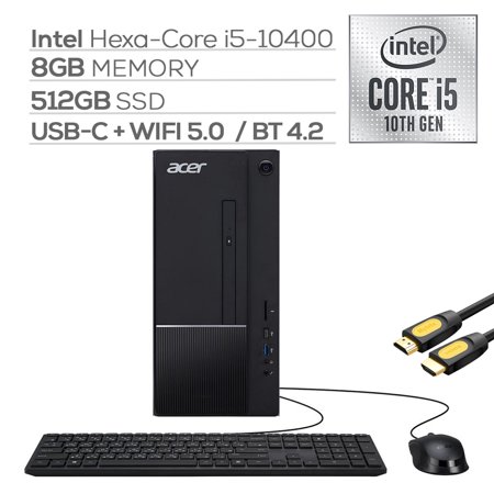 Acer Aspire TC Business Desktop, Intel 6-Core I5-10400, 8GB DDR4 RAM, 512GB PCIe SSD, USB-C, DVD, RJ-45, Wi-Fi 6, HDMI, Mytrix HDMI Cable, Win 10