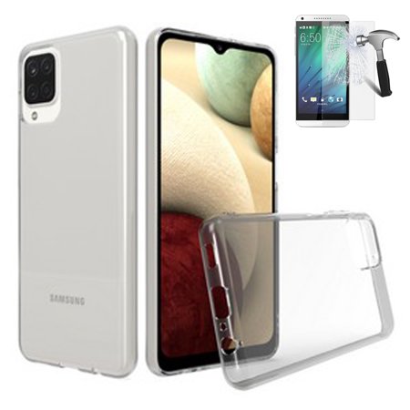 For Samsung Galaxy A12 Case / A12 Screen Protector / A125M Case / Gel TPU Cover (Gel Transparent +Tempered Glass)