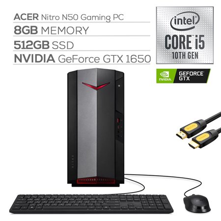 Acer Nitro N50 1650 Gaming Desktop PC Intel Core I5-10400 Hexa-Core, GTX 1650 /DVI, 8GB RAM, 512GB SSD, Wi-Fi 6, Ethernet, Mytrix  Cable, Win 10