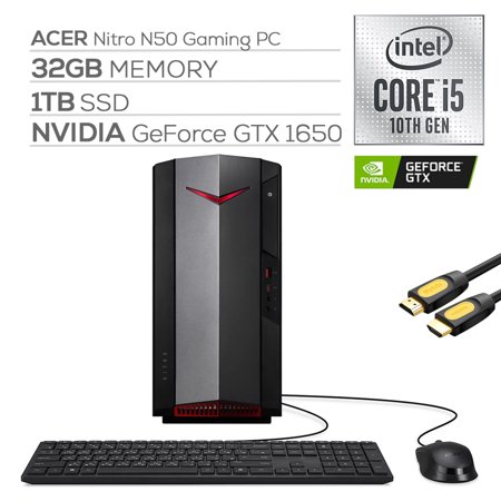 Acer Nitro N50 1650 Gaming Desktop PC Intel Core I5-10400 Hexa-Core, GTX 1650 /DVI, 32GB RAM, 1TB SSD, Wi-Fi 6, Ethernet, Mytrix  Cable, Win 10