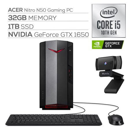 Acer Nitro N50 1650 Gaming Desktop PC Intel Core I5-10400 Hexa-Core, GTX 1650 /DVI, 32GB RAM, 1TB SSD, Wi-Fi 6, Ethernet, Mytrix Webcam, Win 10