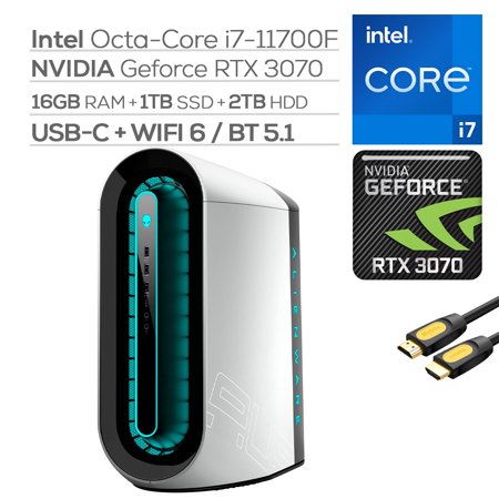 Alienware Aurora R12 Gaming Desktop Lunar Light, Intel 11th Gen 8-Core I7-11700F, GeForce RTX 3070 8GB, 16GB RAM, 1TB PCIe SSD+2TB HDD, USB-C, RJ-45, 