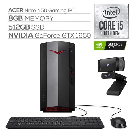 Acer Nitro N50 1650 Gaming Desktop PC Intel Core I5-10400 Hexa-Core, GTX 1650 /DVI, 8GB RAM, 512GB SSD, Wi-Fi 6, Ethernet, Mytrix Webcam, Win 10
