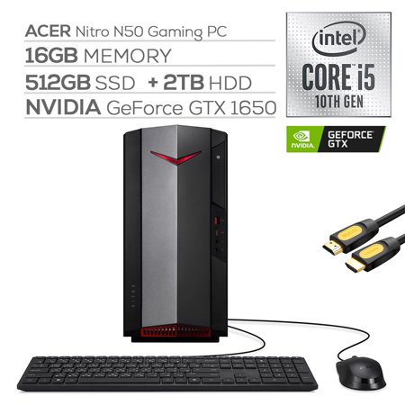 Acer Nitro N50 1650 Gaming Desktop PC Intel Core I5-10400 Hexa-Core, GTX 1650 /DVI, 16GB RAM, 512GB SSD+2TB HDD, Wi-Fi 6, Ethernet, Mytrix  Cable, Win