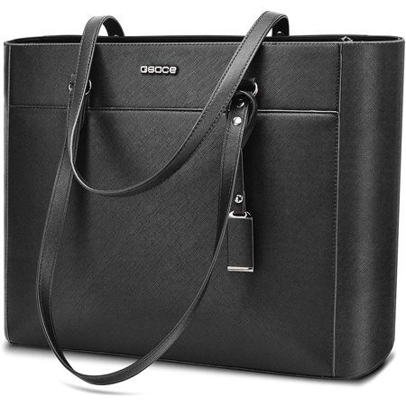 Handbags up to 15.6 '' Laptop for Women,OSOCE Office Bags Briefcase,Laptop Tote Case for Women with Charm(Black)